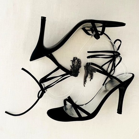 Stuart Weitzman Streamlines Womens Strappy Heels sz 8 Shoes w/Rhinestone Tassels - Picture 5 of 16